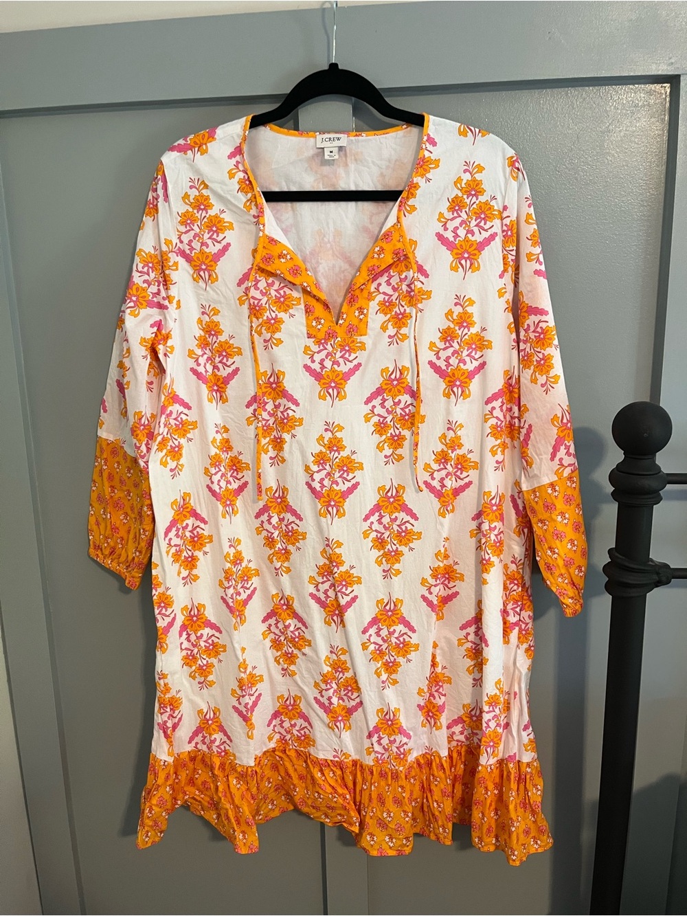 J. Crew White Tunic Dress with Pink and Orange Floral Print